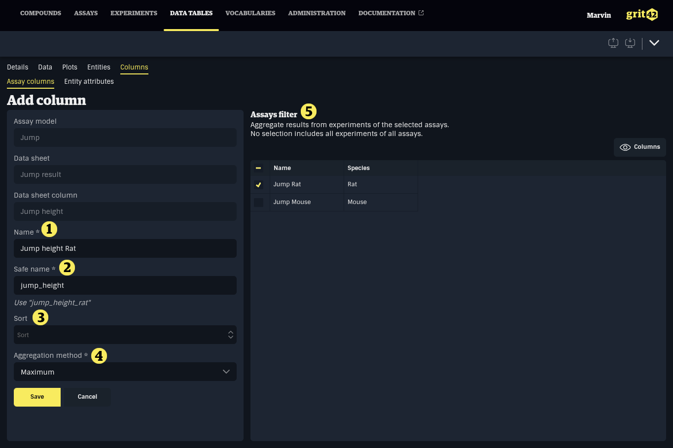 Add assay column form