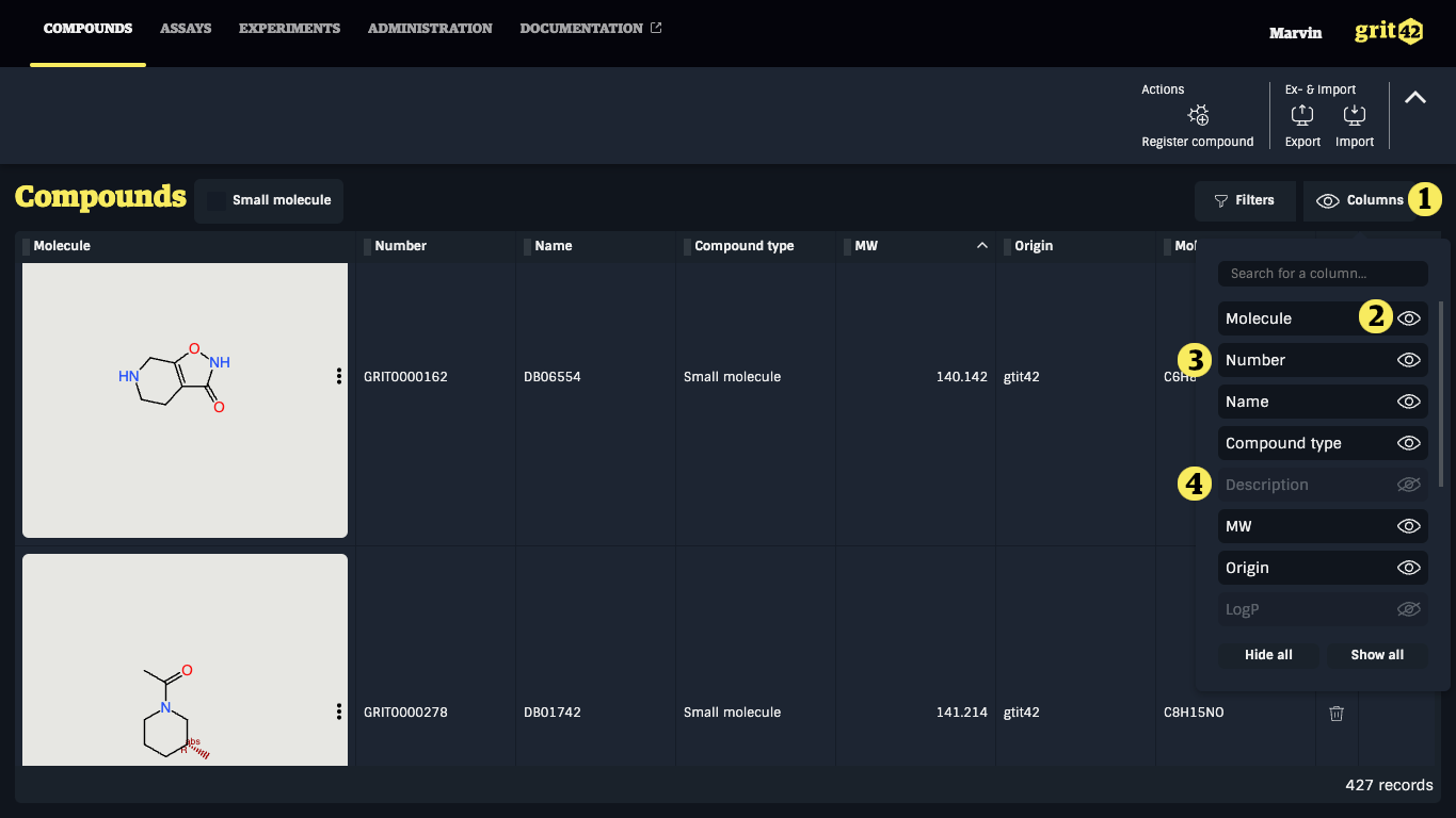 DM domain column visibility settings