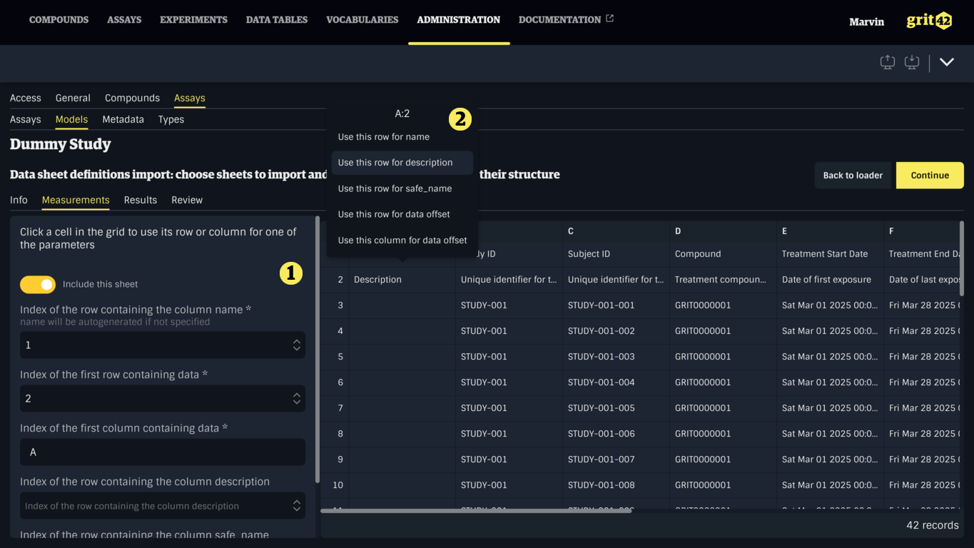 Configuring a data sheet