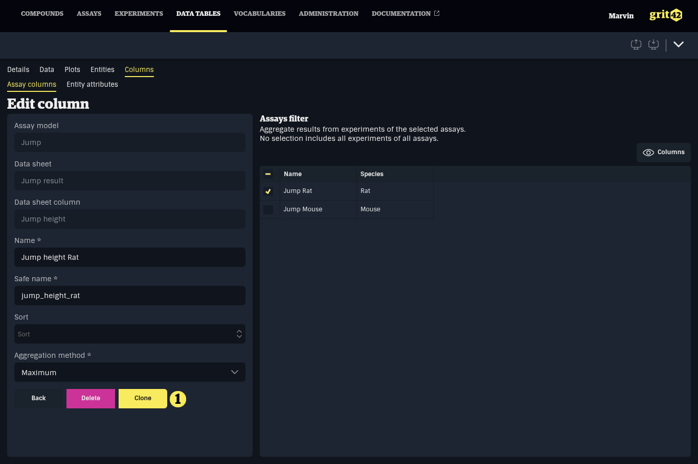 Edit data sheet column