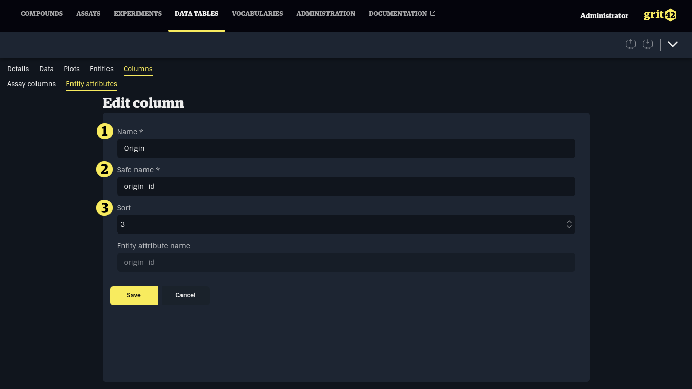 Edit entity attribute column