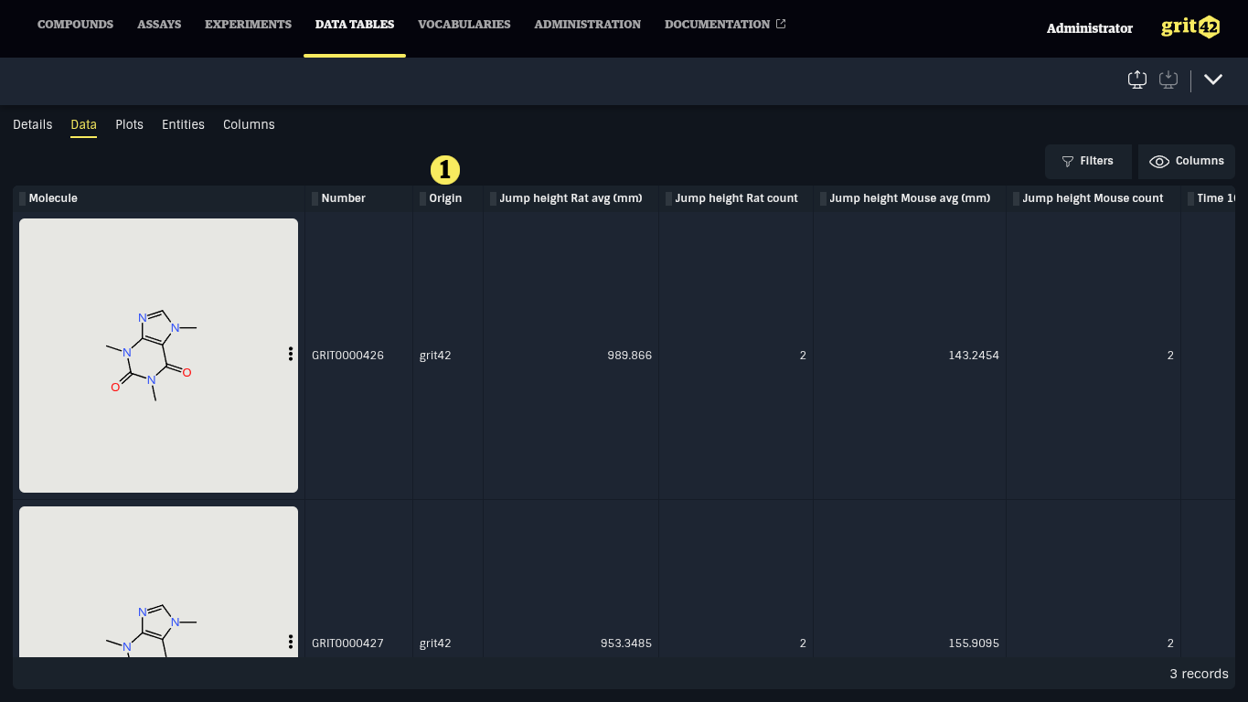 Data table with origin column at the start