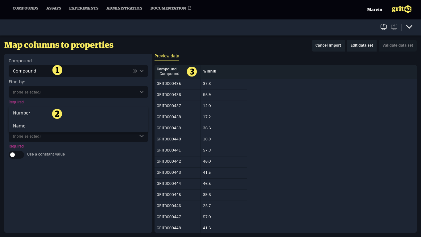 Data import. Compound find by