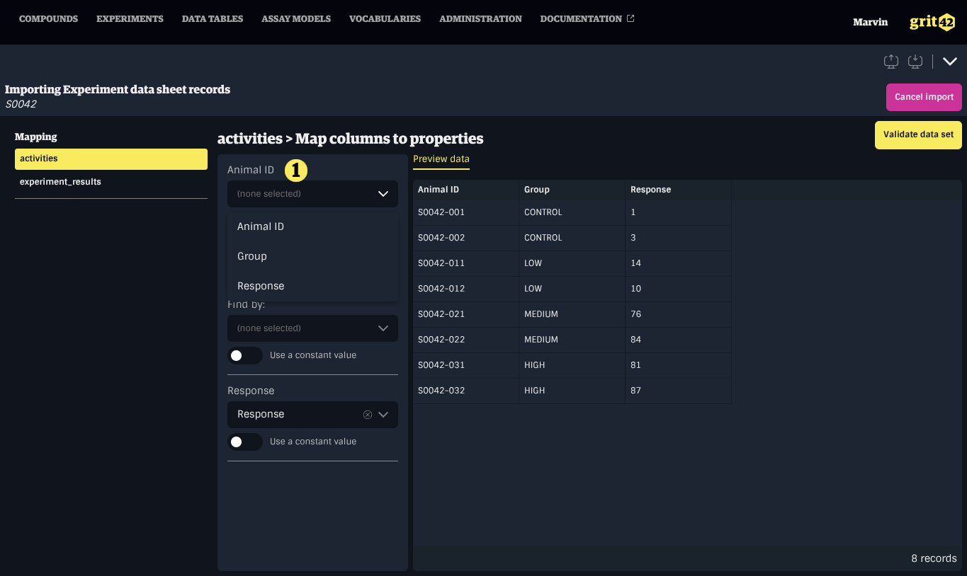 Mapping form with simple property highlighted