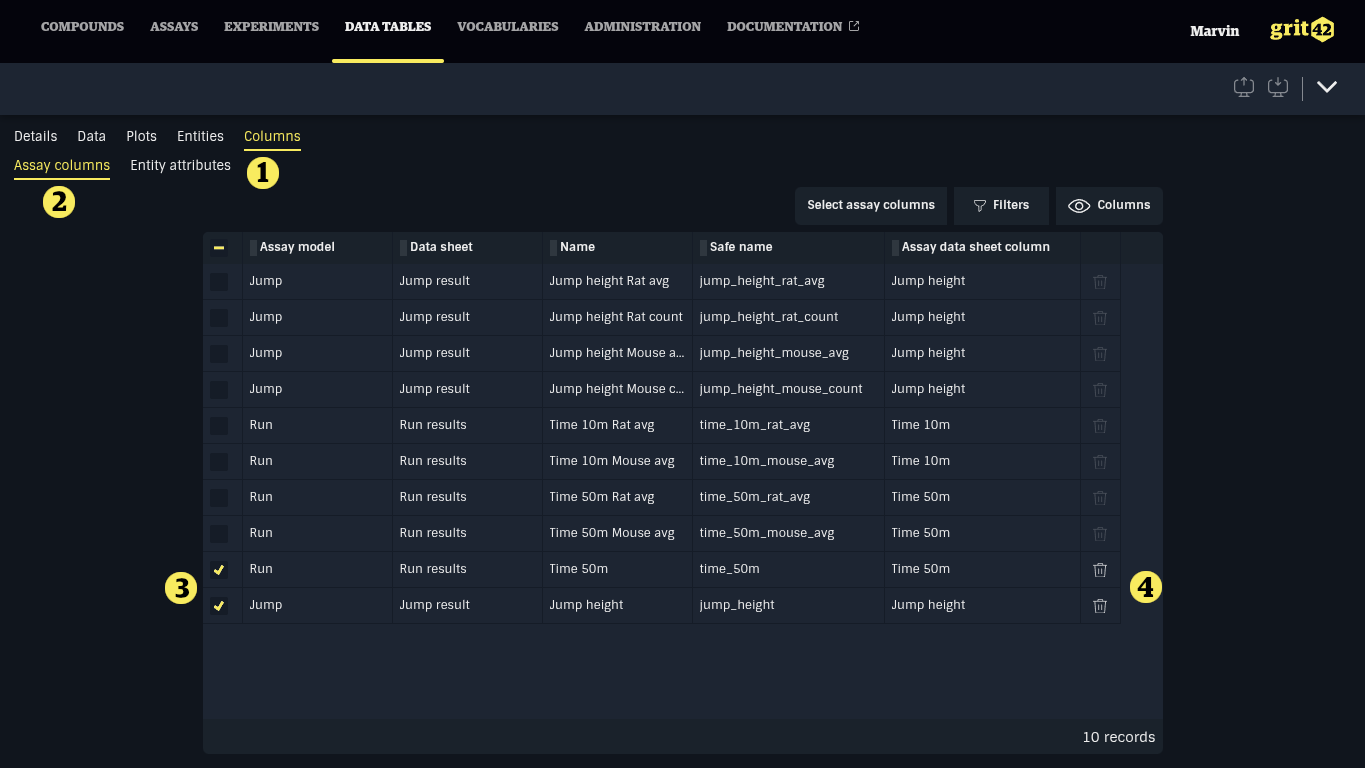Removing data sheet columns