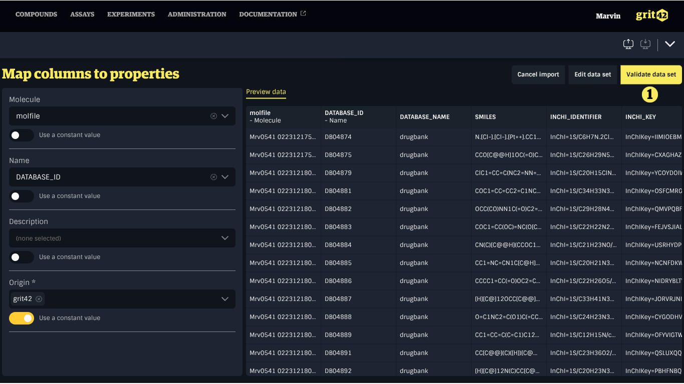 Mapped data set with validate button highlighted