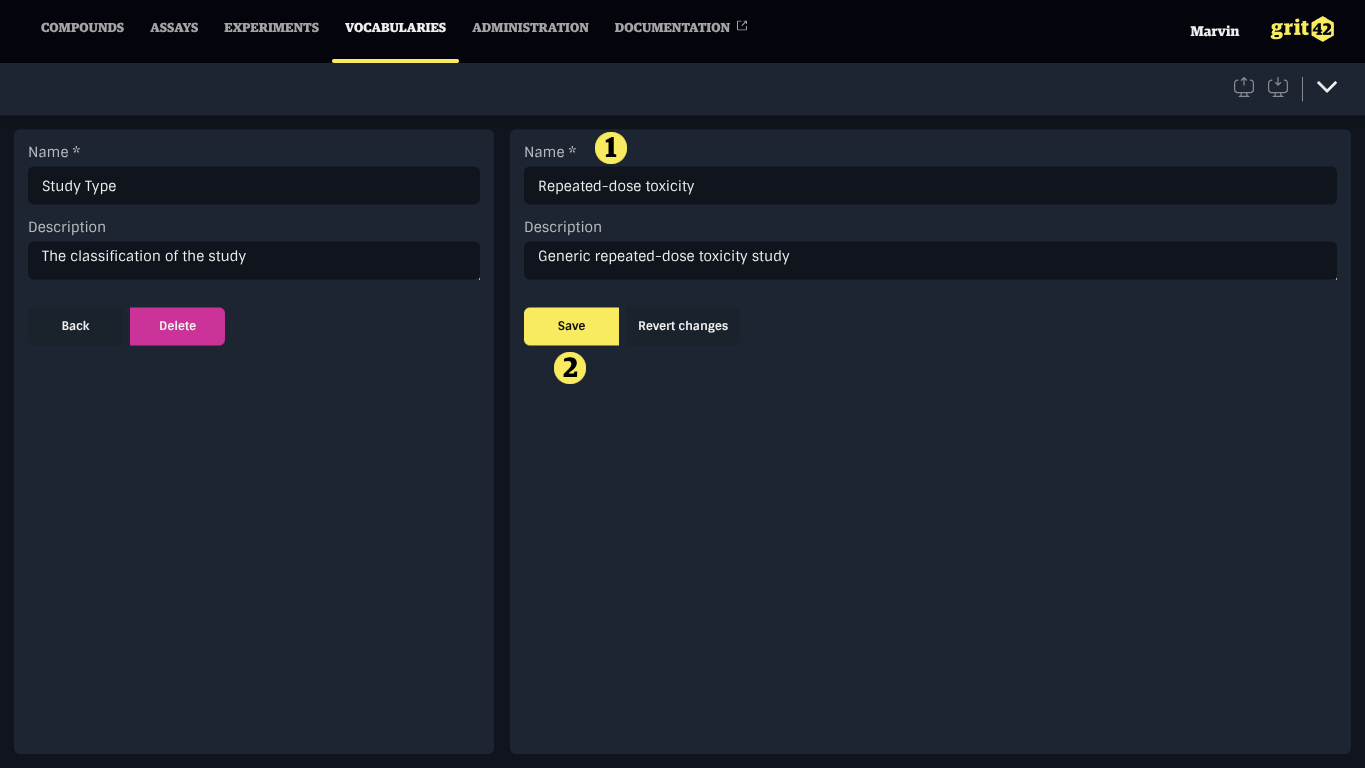 New Vocabulary Item form
